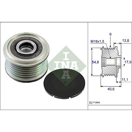 Sistem roata libera. generator Rulita alternator DACIA DOKKER DOKKER EXPRESS-MINIVAN DUSTER DUSTER-SUV LODGY LOGA RENAULT MEGANE GRAND COUPE IV (RFB), Sedan, 10.2016 - INA 535 0102 10