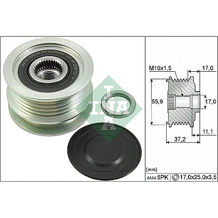 Sistem roata libera. generator Rulita alternator NISSAN MICRA III RENAULT CLIO II GRAND SCENIC II KANGOO KANGOO B RENAULT LAGUNA I (B56_, 556_), Hatchback, 11.1993 - 08.2002 INA 535 0116 10