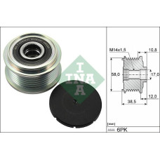 Sistem roata libera. generator Rulita alternator TOYOTA AURIS COROLLA YARIS 1.4D 09.11- TOYOTA AURIS (_E18_), Turism, 07.2013 - 12.2018 INA 535 0303 10