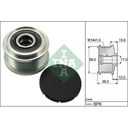 Sistem roata libera. generator Rulita alternator TOYOTA AURIS COROLLA YARIS 1.4D 09.11- TOYOTA AURIS (_E18_), Turism, 07.2013 - 12.2018 INA 535 0303 10