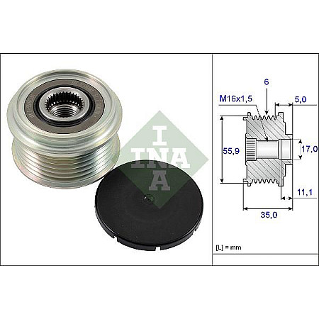 Sistem roata libera. generator Rulita alternator MAN TGE AUDI A4 ALLROAD B8 A4 ALLROAD B9 A4 B8 A4 B9 A5 A6 ALLRO AUDI A4 V (8W2, 8WC, B9), Sedan, 05.2015 - INA 535 0222 10