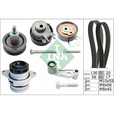 Set pompa apa curea dintata Set de distributie curea intinzator pompa de apa se potriveste. AUDI A2 SEAT LEON TOLEDO II VW BO VW POLO (6N1), Hatchback, 10.1994 - 10.1999 INA 530 0089 30
