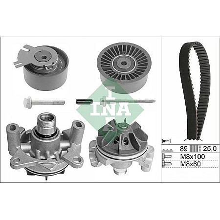 Set pompa apa curea dintata Timing set belt pulley water pump NISSAN INTERSTAR PRIMASTAR OPEL MOVANO A VIVARO A RENAULT INA 530019830