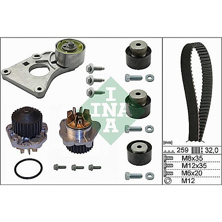 Set pompa apa curea dintata Set de sincronizare curea scripete pompa de apa CITROEN C5 I C5 II C5 III C6 C8 FI PEUGEOT 406 (8B), Sedan, 08.1995 - 01.2005 INA 530 0259 30