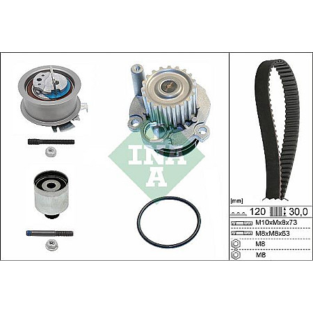 Set pompa apa curea dintata Set de sincronizare curea scripete pompa de apa AUDI A3 A4 B6 A4 B7 A6 C5 FORD GAL AUDI A3 II (8PA), Sportback, 09.2004 - 12.2015 INA 530 0201 32