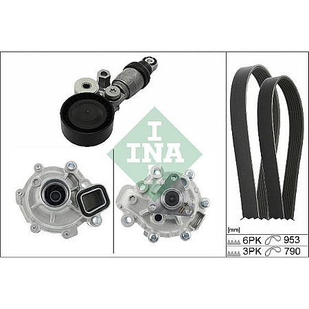 Pompa apa Set curea transmisie cu canel Multi-V-Belt kit rolls and water pump MAZDA 2 3 1.5 09.13-05.19 MAZDA 3 (BM, BN), Hatchback, 07.2013 - INA 529 0371 30