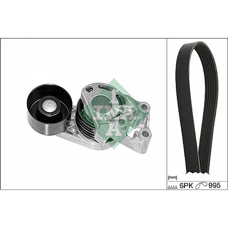 Set curea transmisie cu canel Multi-V-belt set with tensioner AUDI A2 SEAT CORDOBA IBIZA III SKODA FABIA I FABIA I PRAK SKODA FABIA I (6Y5), Combi, 04.2000 - 12.2007 INA 529 0378 10