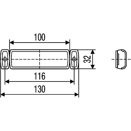 Lumina de delimitare Outline marker lights L/R yellow LED height 16mm width 130mm depth 32mm bolt/horizontal fixing hose length 500 24V connector: AMP IP6K9K HELLA 2PS008 645-891