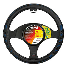 Husa volan imitatie piele Spa - M -  37/39cm - Negru/Albastru