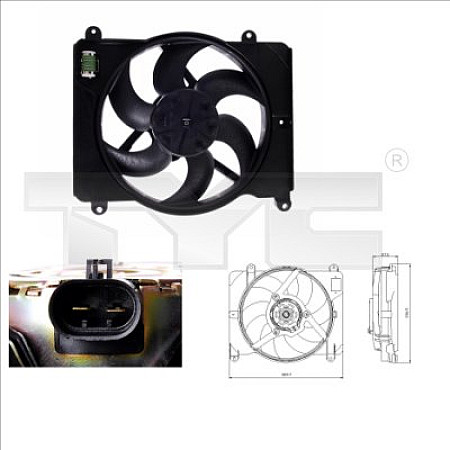 Ventilator, radiator Ventilator radiator cu carcasa  FIAT PUNTO LANCIA Y RENAULT TRAFIC 1.1-2.1D 09.93-09.03 TYC TYC 809-0014