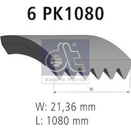 Curea transmisie cu canel Multi-V-curea 6PK1080 IVECO EUROCARGO I-III RVI MAGNUM DS DS 5 ALFA ROMEO 145 146 14 VW CADDY II (9U7), Ridica, 06.1996 - 12.2000 DT Spare Parts 6.31512