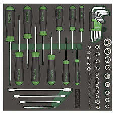 Unelte (inserturi) pentru carucioare Introduceti tava cu instrumente pentru carucior 1/2 1/4 3/8 setul de instrumente 61 szt. dimensiune cartus: 383x375 mm TOPTUL GVC6101