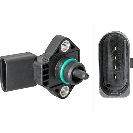 Senzor.presiune supraalimentare Senzor de presiune la galeria de admisie 4 pin AUDI 80 B4 A2 A3 A4 B5 A6 C5 ALLRO VW GOLF IV (1J1), Hatchback, 08.1997 - 12.2007 HELLA 6PP 358 152-011