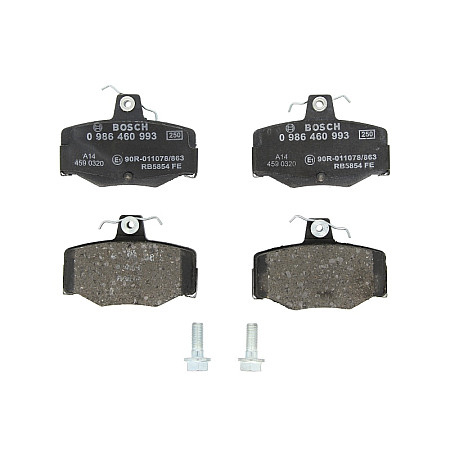 Set placute frana.frana disc Set placute frana Spate cu primavara cu suplimente cu suruburi cu un tampon de amortizare se potriv NISSAN ALMERA I (N15), Hatchback, 07.1995 - 01.2001 BOSCH 0 986 460 993