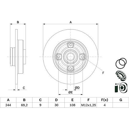 Disc frana PEUGEOT 2008 I (CU_), Turism, 03.2013 - BOSCH 0 986 479 F74