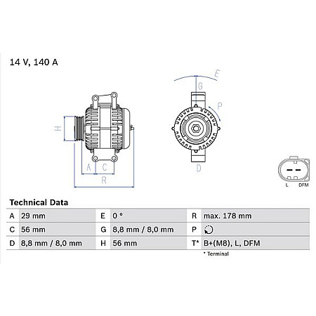 Alternator 14V 140A se potriveste. AUDI A3 A4 B6 A4 B7 A6 C5 TT SEAT ALHAMBRA ALTEA ALTEA XL EXEO EXEO ST LEON TOLEDO III SKODA AUDI A4 II (8E2, B6), Sedan, 11.2000 - 12.2005 BOSCH 0 986 046 180