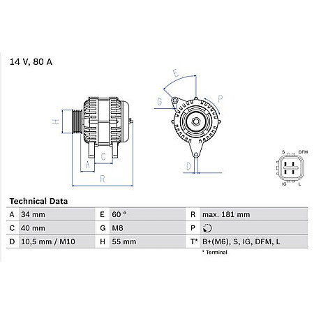 Alternator 14V 80A se potriveste. TOYOTA AURIS AVENSIS COROLLA COROLLA VERSO WISH 1.4-1.6-1.8 10.99-08.19 TOYOTA AVENSIS II (_T25_), Hatchback, 03.2003 - 11.2008 BOSCH 0 986 042 660