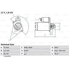 Electromotor TOYOTA AVENSIS I (_T22_), Liftback, 09.1997 - 02.2003 BOSCH 0 986 018 680