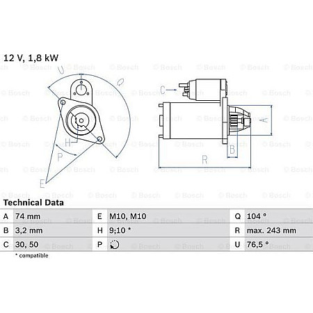 Electromotor TOYOTA AVENSIS I (_T22_), Liftback, 09.1997 - 02.2003 BOSCH 0 986 018 680