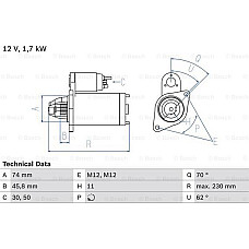 Electromotor 12V 17kW se potriveste. MINI R56 R57 R58 R59 CLUBMAN R55 CLUBVAN R55 COUNTRYMAN R60 PACEMAN R61 1.6D-2.0D 05.0 MINI Cooper II (R57), Sabrioleta, 10.2007 - 06.2015 BOSCH 0 986 025 130