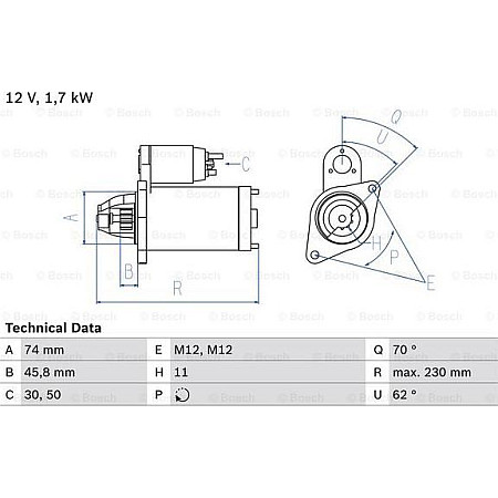 Electromotor 12V 17kW se potriveste. MINI R56 R57 R58 R59 CLUBMAN R55 CLUBVAN R55 COUNTRYMAN R60 PACEMAN R61 1.6D-2.0D 05.0 MINI Cooper II (R57), Sabrioleta, 10.2007 - 06.2015 BOSCH 0 986 025 130