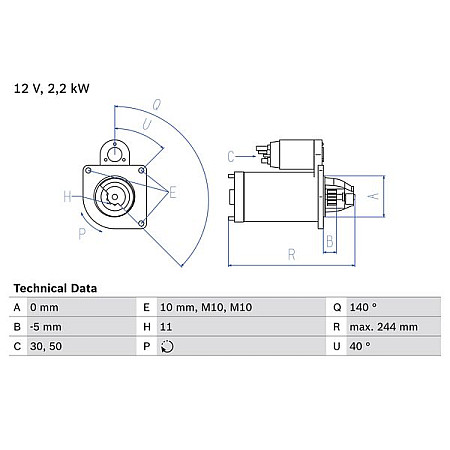 Electromotor 12V 22kW se potriveste. VOLVO C30 C70 II S40 II S60 II S80 II V40 V50 V60 I V70 III V70 III-KOMBI XC60 I XC70 VOLVO C30 (533), Hatchback, 09.2006 - 12.2013 BOSCH 0 986 026 260