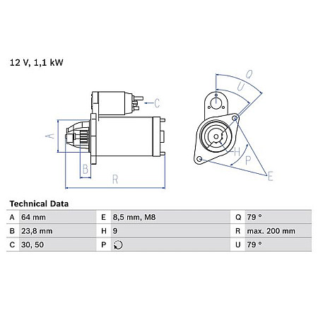 Electromotor 12V 11kW se potriveste. CHEVROLET AVEO FIAT LINEA PUNTO OPEL AGILA ASTRA H ASTRA H GTC ASTRA H-KOMBI ASTRA J C OPEL ASTRA H (L70), Estate Van, 02.2004 - 12.2013 BOSCH 0 986 021 240