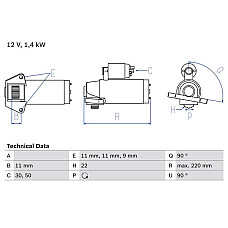 Electromotor 12V 14kW se potriveste. FORD COUGAR MAVERICK MONDEO I MONDEO II MONDEO III JAGUAR X-TYPE I 2.1-2.5-3.0 07.94- FORD MONDEO I (GBP), Hatchback, 02.1993 - 08.1996 BOSCH 0 986 022 561