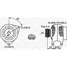 Alternator 12V 150A VOLVO C30 C70 II S40 II V50 FORD FIESTA V FOCUS C-MAX FOCUS II FUSION KUGA I MAZDA 3 1.6D-2.0 FORD FOCUS C-MAX (DM2), Dubita, 10.2003 - 03.2007 Magneti Marelli 063377416010