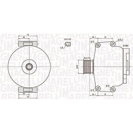 Alternator 12V 150A MERCEDES C C204 C CL203 C W203 C W204 C T-MODEL S203 C T-MODEL S204 CLC CL203 CLK A209 CLK C2 MERCEDES-BENZ C-CLASS (CL203), Compartiment, 03.2001 - 06.2011 Magneti Marelli 063731908010