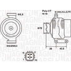 Alternator 12V 130A HONDA ACCORD VII CIVIC VIII CR-V II CR-V III FR-V 2.2D 01.04- HONDA CR-V II (RD_), Crossover, 09.2001 - 07.2007 Magneti Marelli 063731980010