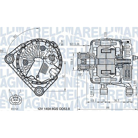 Alternator 12V 140A CHEVROLET TRAX OPEL ASTRA J ASTRA J GTC ZAFIRA C SAAB 9-5 1.6-1.6CNG-1.8 12.09- OPEL ASTRA J (P10), Hatchback, 09.2009 - 10.2015 Magneti Marelli 063731406710