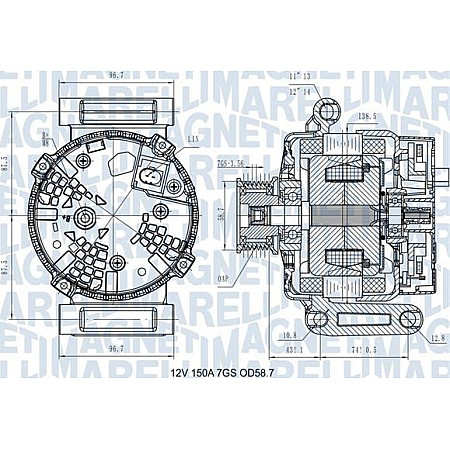 Alternator 12V 150A FORD RANGER TRANSIT TRANSIT CUSTOM V362 TRANSIT V363 2.2D-3.2D 04.11- FORD TRANSIT CUSTOM V362 (F3), Autobuz, 04.2012 - Magneti Marelli 063731557610