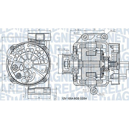 Alternator 12V 105A FIAT 500 500 C DOBLO CARGO FIORINO-MINIVAN LINEA PUNTO PUNTO EVO QUBO LANCIA YPSILON 1.3D 06. FIAT 500 C II (312_), Sabrioleta, 09.2009 - Magneti Marelli 063731585210