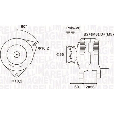 Alternator 14V 120A OPEL ASTRA G OMEGA B SIGNUM VECTRA B VECTRA C VECTRA C GTS ZAFIRA A 2.0D-2.2D 06.97-06.08 OPEL ASTRA G (T98), Compartiment, 03.2000 - 05.2005 Magneti Marelli 063731577010