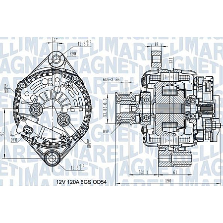 Alternator 12V 120A OPEL ASTRA H 1.9D 09.04-10.10 OPEL ASTRA H (A04), Turism, 08.2004 - 05.2014 Magneti Marelli 063732045010