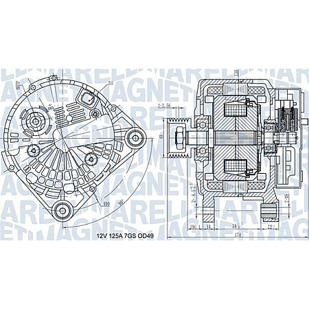 Alternator 12V 125A RENAULT GRAND SCENIC II MEGANE II SCENIC II 1.9D-2.0 11.02- RENAULT SCENIC II (JM0/1_), Dubita, 06.2003 - 07.2010 Magneti Marelli 063732058010