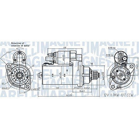 Electromotor 12V 17kW AUDI A1 A3 Q3 SEAT ALHAMBRA ALTEA XL IBIZA IV IBIZA IV SC LEON LEON SC LEON ST SKODA K SEAT ALTEA XL (5P5, 5P8), Dubita, 10.2006 - Magneti Marelli 063721508010