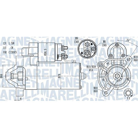 Electromotor 12V 17kW se potriveste. CITROEN BERLINGO BERLINGO-MINIVAN BX C15 C15-MINIVAN C25 C4 C4 GRAND PICASSO I C4 I C4 CITROEN C15 (VD_), Van, 10.1984 - 10.2006 Magneti Marelli 063721177010