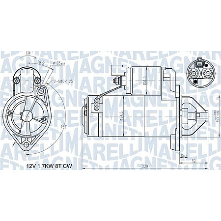 Electromotor 12V 17kW HYUNDAI ACCENT III ELANTRA IV GETZ I20 I I30 IX20 MATRIX KIA CARENS III CEED CERATO I HYUNDAI ix20 (JC), Hatchback, 11.2010 - Magneti Marelli 063721365010