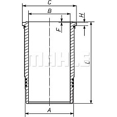 Camasa piston inner diameter. 131mm length. 262mm flange diameter. 1596mm VOLVO RVI C K T VOLVO FH VOLVO FM (VTR3R), 09.2005 - MAHLE 037 LW 00107 001