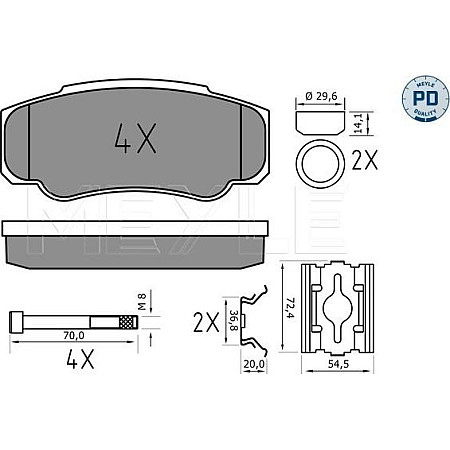 Set placute frana PEUGEOT BOXER (244), Cadru de sprijin, 12.2001 - Meyle 025 239 2120/PD