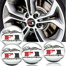 Set 4 buc. ornament central janta, model "F1 Chrome", diametru 5cm