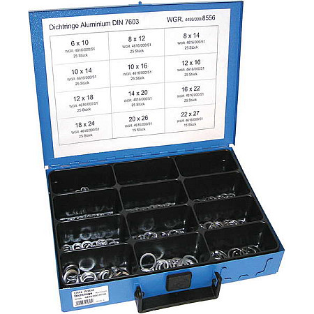 Saiba Zestaw aluminiowych uszczelek korka olejowego DIN 7603 280 szt. od 6x10 do 22x27 DRESSELHAUS 4499/000/06 8556