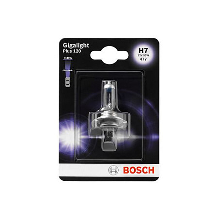Bec incandescent Bec ambalaj blister 1buc H7 12V 55W PX26D luminozitate cu pina la 120 mai mare Gigalight Plus 120 se potriveste SMART CITY-COUPE (450), Compartiment, 07.1998 - 01.2004 BOSCH 1 987 301 110