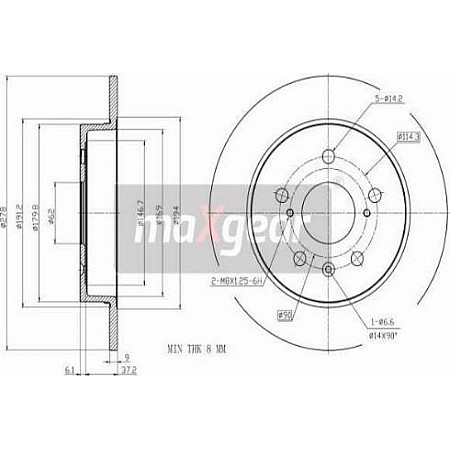 Disc frana SUZUKI SX4 (EY, GY), Hatchback, 06.2006 - Maxgear 19-3350