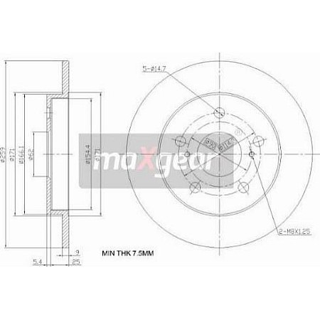 Disc frana TOYOTA YARIS II (_P9_), Hatchback, 01.2005 - 12.2014 Maxgear 19-2467