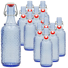Set 12 sticle culoare Albastru Transparent, volum 0,5l, cu inchidere cu clema metalica, dop cu garnitura, reutilizabile dupa spalare, import Germania