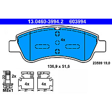 Set placute frana.frana disc Set placute frana Fata cu suplimente cu surub de ghidare a etrierului de frana DS PEUGEOT 208 II (UB_, UP_, UW_, UJ_), 06.2019 - ATE 13.0460-3994.2