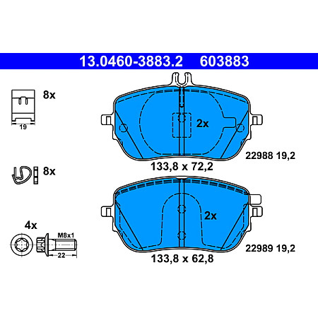 Set placute frana.frana disc Brake pads set front with brake caliper guide bolts with extras fits. MERCEDES A V177 A W177 B SPOR MERCEDES-BENZ A-CLASS (W177), Liftback, 03.2018 - ATE 13.0460-3883.2